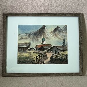 Antique Hermann Richter Original Pastel Drawing “Dorf in Tirol”- German/Austrian